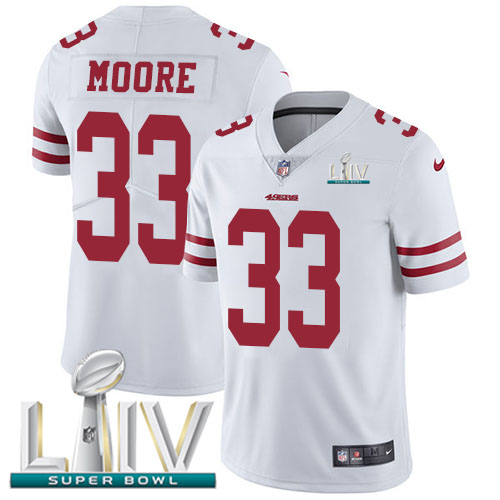 San Francisco 49ers Nike #33 Tarvarius Moore White Super Bowl LIV 2020 Youth Stitched NFL Vapor Untouchable Limited Jersey
